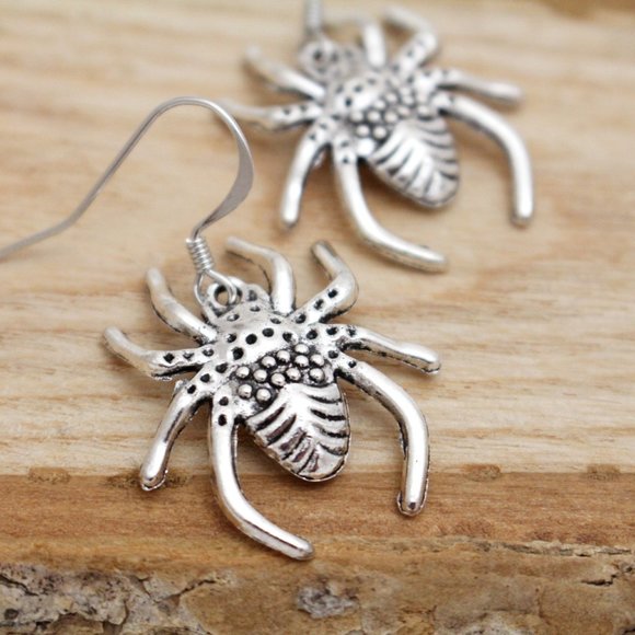 Large Silver Spider Earrings - Picture 3 of 6